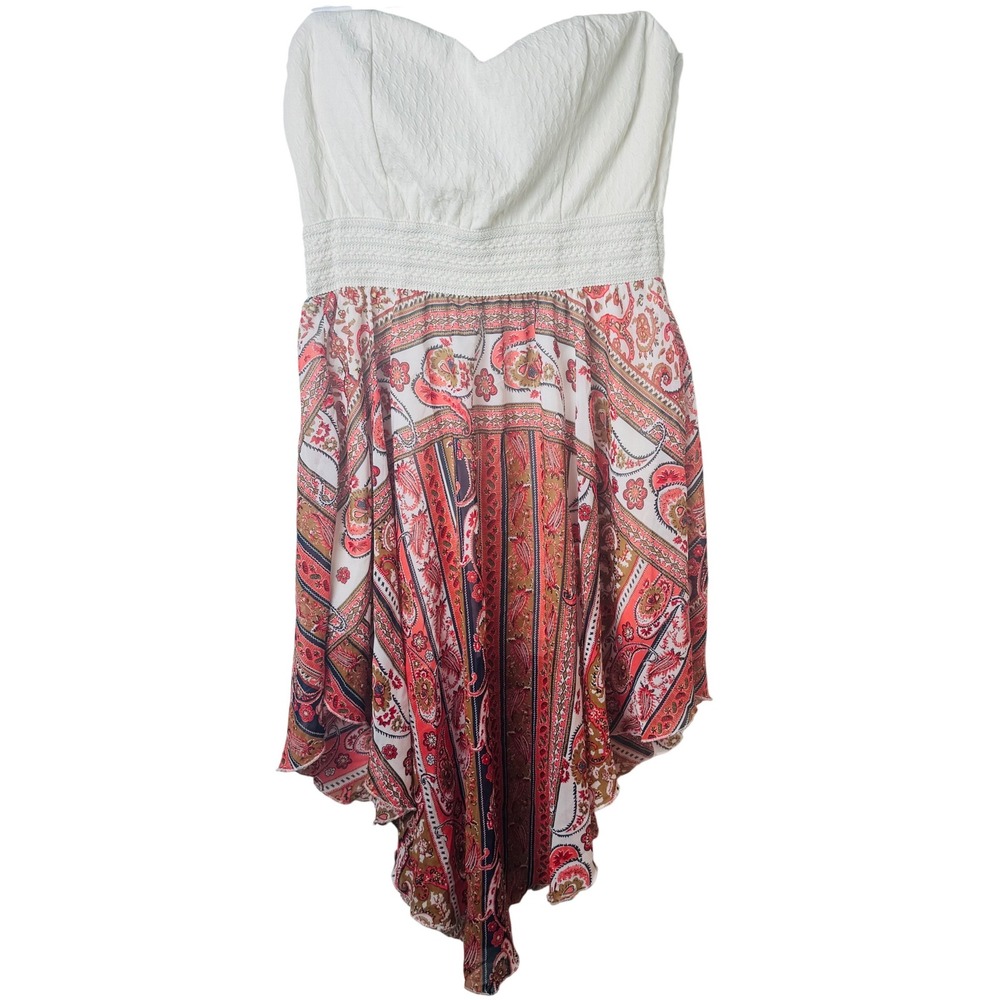 rue21 Strapless Dress Women XL Red Paisley Handkerchief Hem Boho Sweetheart - Picture 1 of 6